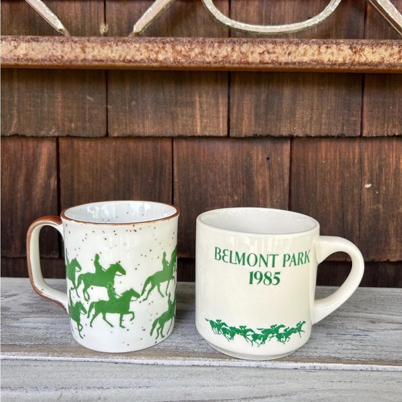 Vintage Horse Mug Set. Belmont Park 1985 and Equestrian Mug. - Picture 1 of 9